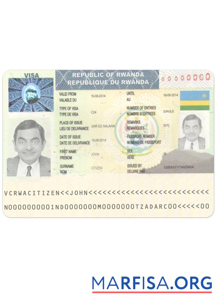Realistic Rwanda travel visa sample